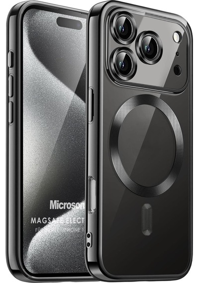 Microsonic Apple iPhone Uyumlu 17 Pro Kılıf Magsafe Luxury Electroplate Siyah -