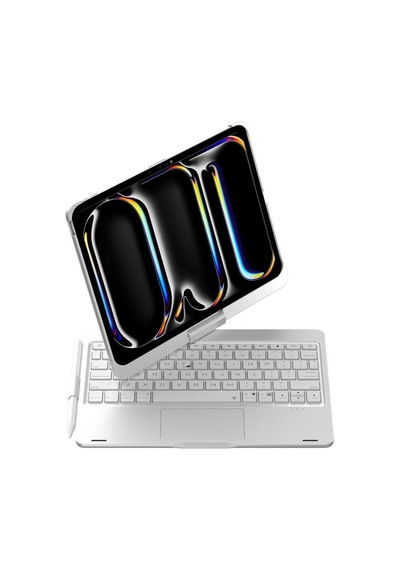 İpad Uyumlu Pro 11 2024 F11 Ats Kılıf Magic Dönen Klavyeli Tablet Kılıf - Gümüş Tablet Kılıfı