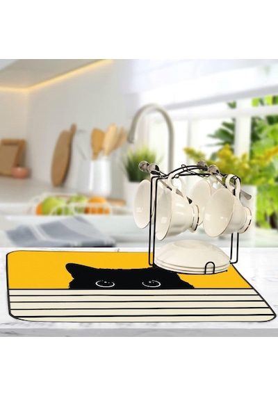 Viva Home Yıkanabilir Bulasik Kurutma Mati Kurulama Bezi Kurutma Örtüsü Tezgah Üstü Bulaşıklık 40x50 Cm, Sarı Diğer