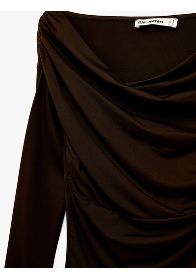 Koton Slim Fit Uzun Kollu Asimetrik Yaka Drapeli Tişört Kahverengi 6wal10695ık Kahve Koton Slim Fit Uzun Kollu Asimetrik Yaka Drapeli Tişört Kahverengi 6wal10695ık Kahve