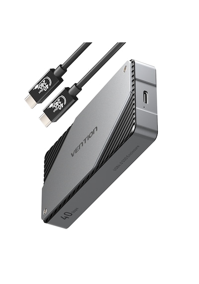 Vention Usb 4,0 Thunderbolt 4 / 3 Uyumlu M.2 Nvme Ssd Kutusu Alüminyum Alaşım 40 Gbps Type-c Aktif Fan Soğutmalı - Gri