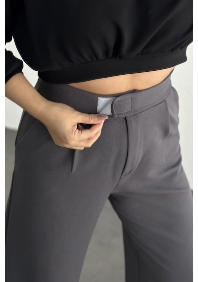 Bb Butik Basic Cırtlı Palazzo Pantolon Antrasit