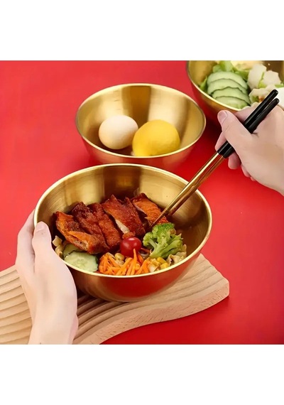Morponi 3'lü Gold Paslanmaz Çelik Karıştırma Ve Salata Kasesi Çırpma 700-1200-1600 Ml Gold