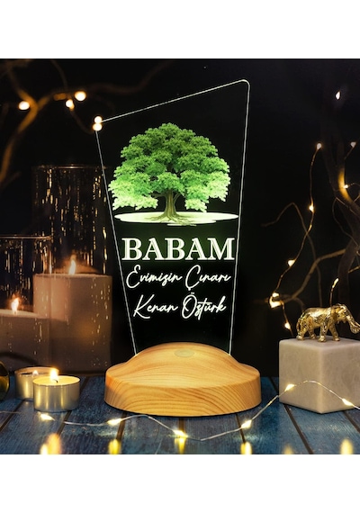 Babaya Hediye, Babalar Günü Hediyesi, Babama Hediye, Çınar Ağacı Figürlü Renkli Led Lamba Totem Şeklinde Çok Renkli