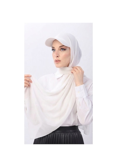 ALDAIYR Şapkalı Boneli Hazır Şal Hijab Sandy Beyaz