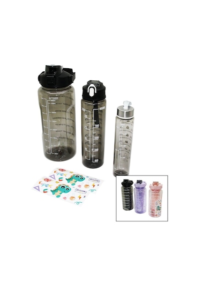 Matara 3pcs Şeffaf Renkli 500-900-2000ml Pipetli Motivasyon Suluk Matara Telefonluklu Çok Renkli