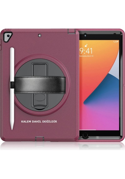 Newface - 7 - iPad Uyumlu 10.2 7.nesil Kılıf Hand Strap Tablet Kılıfı - Csmo-tex - - Mürdüm