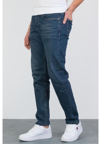 HLT Jeans Erkek Okyanus Mavisi Yıkamalı Regular Fit Boru Paça Likralı Jean Kot Pantolon Josef Mavi