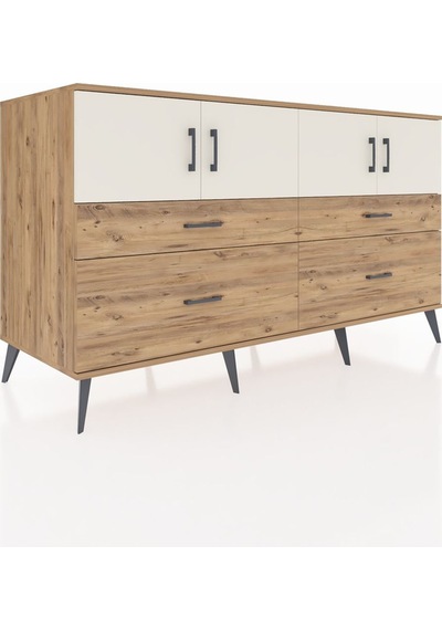 Kronos Konsol 2 Raflı 4 Çekmeceli 4 Kapaklı 176x59x99 Çam-aytaşı/ Çam-aytaşı/çam