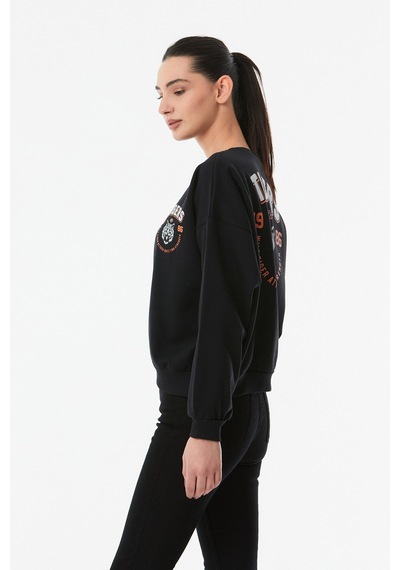 Fullamoda Tigers Baskılı Bisiklet Yaka Sweatshirt Siyah 24KGB890193113-Siyah