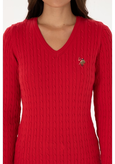 U.S. Polo Assn. Kadın Kırmızı V Yaka Basic Kazak 50307700-VR171