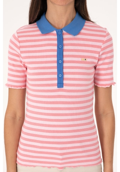 U.S. Polo Assn. Kadın Pembe Çizgili Polo Yaka Tişört 50306031-VR041
