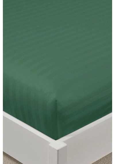 Varol %100 Pamuk Saten Stripe Tek Kişilik Lastikli Çarşaf Takımı 30 Cm 1 Yastık Kılıfı Yeşil