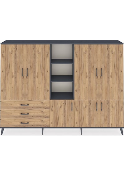Arges Dolap 11 Raflı 3 Çekmeceli 7 Kapaklı 220x30x163 Antrasit-ça Antrasit-çam