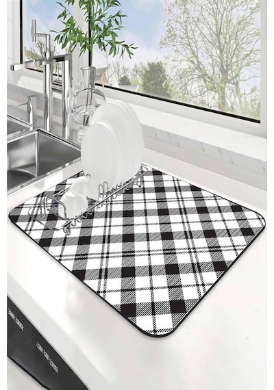 Siyah Ekoseli Microfiber Bulaşık Kurutma Kurulama Matı Mm004n11