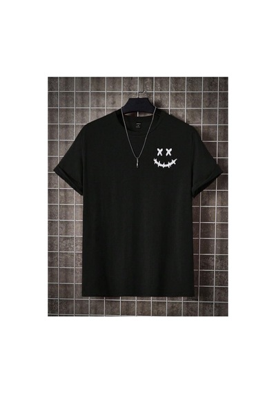 Medinenur Gülen Yüz Baskı Unisex Tişört Siyah