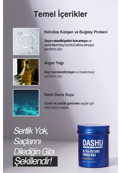 Ultra Güçlü, Kalıntı Ve Beyazlık Bırakmayan, Besleyici Dashu For Men Premium Ultra Holding Power Wax