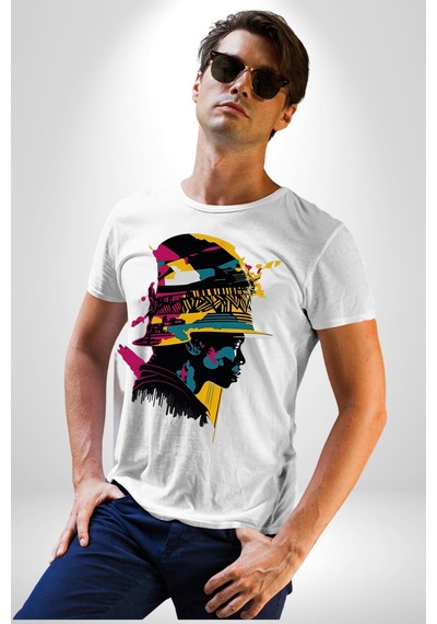 Canlı Afrobeat Füzyon Renkli Siluet Unisex Unisex Beyaz Organik Baskılı T-shirt Penye Yüksek Kalite Beyaz