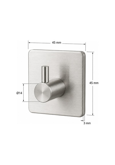 Kare Tekli Modern Banyo Askılık 45 Mm Paslanmaz Çelik Delmeden Yapışkan Montaj Inox