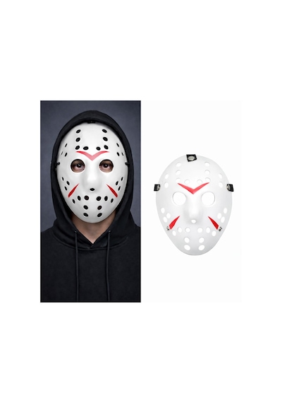 Beyaz Renk Kırmızı Çizgili Tam Yüz Hokey Jason Maskesi Hannibal Maskesi - Zmff-52836 18