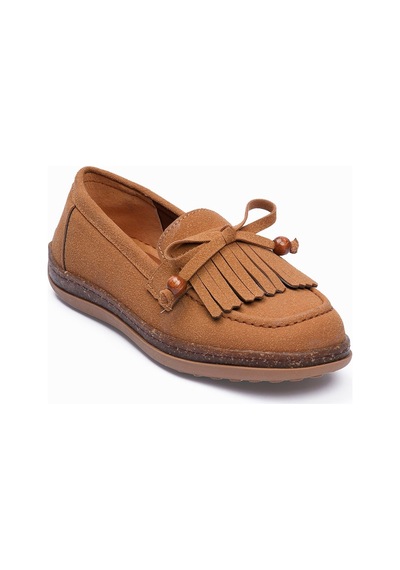 Kadın Süet Loafer Püskül Ve Boncuk Detaylı Günlük Babet Lorea Taba Taba