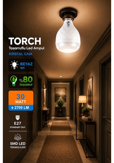 30w Kristal Tasarruflu E27 Beyaz Işık Torch Led Ampul 6 Adet 6 Adet
