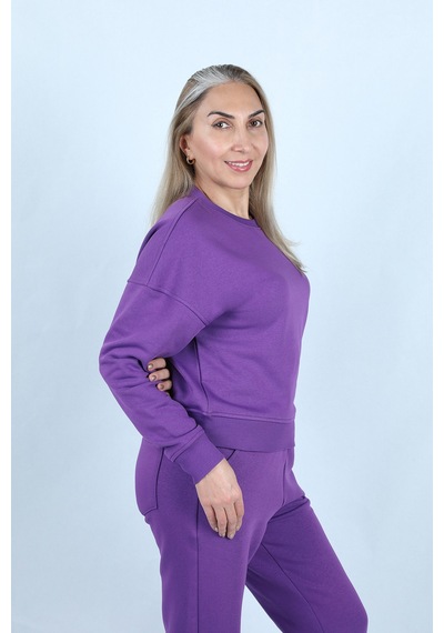 Kadın 2 İplik Şardonlu Sweat Mor