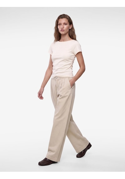 Koton Viskon Slim Fit Büzgülü Bisiklet Yaka Kısa Kollu Tişört Ekru 7wak50052ek