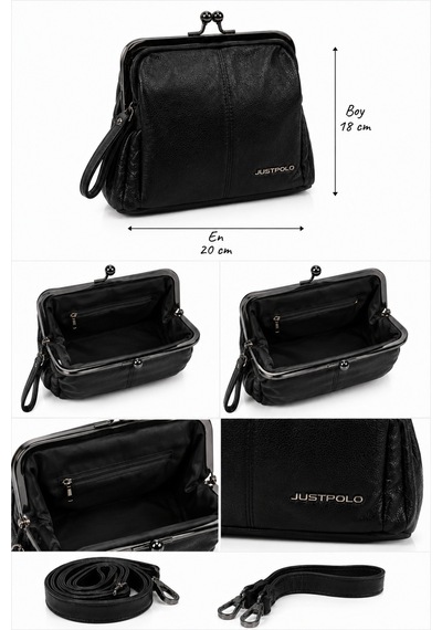 Just Polo Kadın Çift Askılı Çanta 18x20 Cm Fermuarlı Günlük Omuz Ve El Çantası Siyah