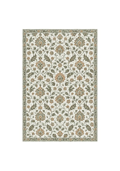 Kartela Halı Madalyonsuz Vintage İran Desenli Halı Adaçayı Yeşili Kaymaz Taban 180x270 Cm