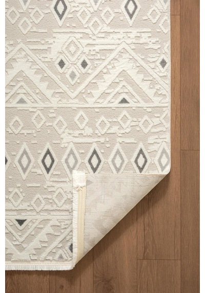 Cotto Motto Tt008a Krem Halı Modern Geometrik Desen Pamuk Taban Yıkanabilir Salon Mutfak Halısı