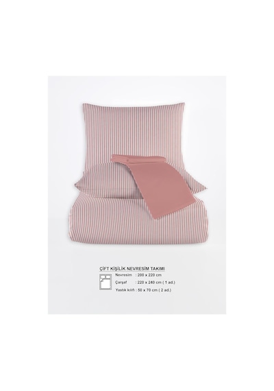 Striped %100 Pamuk Ranforce Yezra Kırmızı Ipliği Boyalı Nevresim Takımı Çift Kişilik - 200x220 Cm,kırmızı Çok Renkli