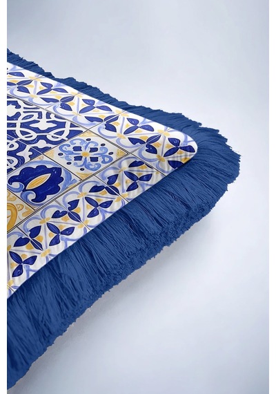 Lüks Vintage Motifli Saçaklı Yastık Kılıfı - Akdeniz Stili Mavi Altın Renkli Püsküllü Kırlent Kılıfı Mat Dumanlı Mercan Lüks Vintage Motifli Saçaklı Yastık Kılıfı - Akdeniz Stili Mavi Altın Renkli Püsküllü Kırlent Kılıfı Mat Dumanlı Mercan