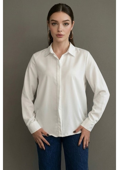 Beyaz Modern Kesim Kadın Gömlek Mg2674