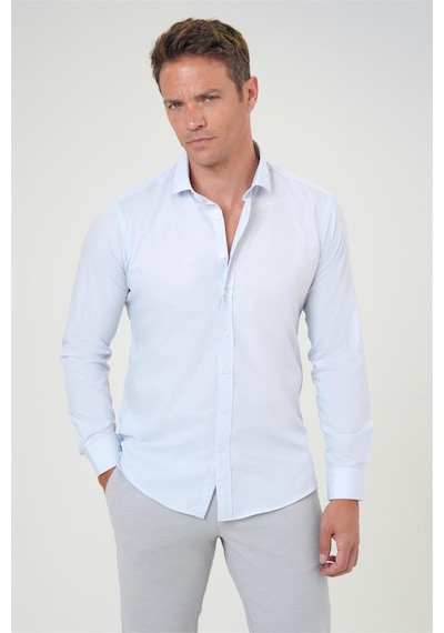 Süvari Buz Mavi Slim Fit Düz Klasik Yaka Gömlek