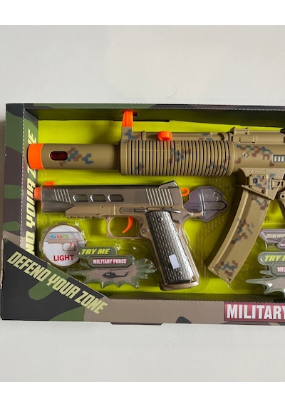 Asker Silah Oyun Seti Tüfek 60 Cm Tabanca 20 Cm Telsizli Ve Işıklı Sesli Oyun Seti