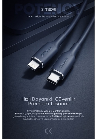 Simex 30w Hızlı Şarj Type-c To Lightning Kablo İphone Uyumlu, Soft Silikon, Dayanıklı, 1.2 M Spk-14