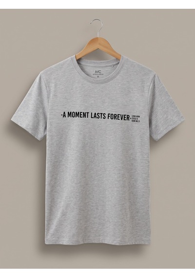 Maccali Erkek Gri A Moment Lasts Forever Baskılı Bisiklet Yaka Bol Kesim Tişört