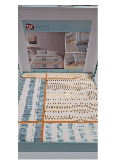 Taç Çift Kişilik %100 Pamuk Çarşafı Lastikli Pike T. Willow Sarı
