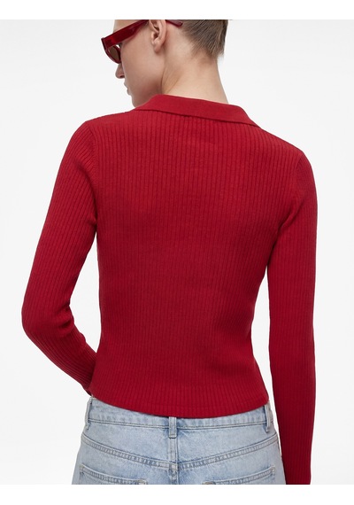 Koton Kaşkorse Uzun Kollu Slim Fit Polo Yaka Tişört Kırmızı 6sal10691ık