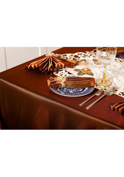 Mina Kadife Kumaş Krem Kahve Sofra Tk. 8 Kşl. 160x230 Cm 26 Prç. - 1232 Çok Renkli