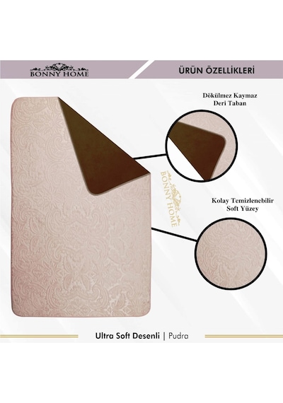 Bonny Home 3Lü Pudra Ultrasoft Desenli Klozet Takımı Paspas Seti Pudra