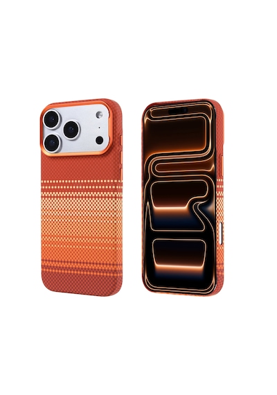 Apple Uyumlu iPhone 17 Pro Kılıf M-safe Şarj Özellikli Karbon Fiber Görünümlü Mkst Nekst Kapak - Turuncu-kahveren Çok Renkli