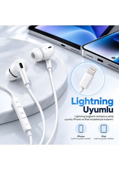 Woyax Mikrofonlu Kablolu Lightning Kulak İçi Kulaklık Silikonlu Güçlü Bass İphone İpad Uyumlu Wy-ec01l