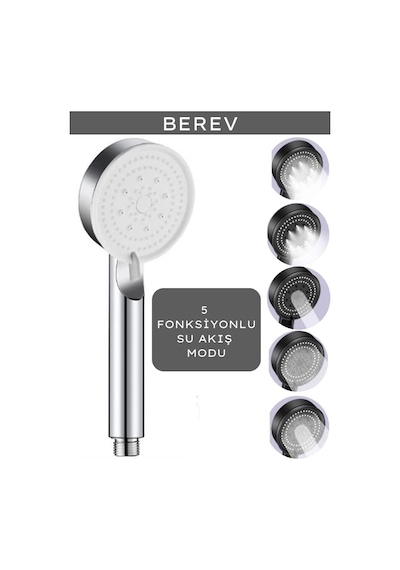 Berev Krom 5 Fonksiyonlu Yüksek Basınçlı Ayarlanabilir Duş Başlığı Genel