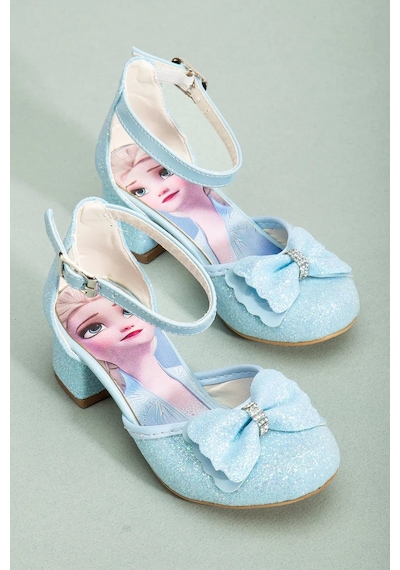 Nese Shoes Kız Çocuk Fiyonklu Prenses Topuklu Ayakkabı Mavi