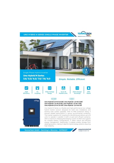Tommatech Uno Hybrid N Serisi Serisi Tek Faz 8 Kw İnverter