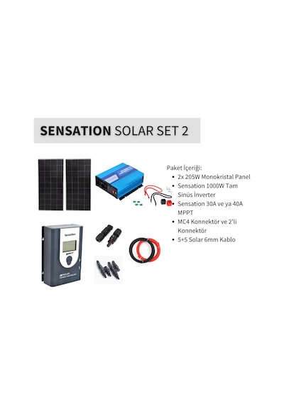Sensation Solar Set Paket 2 Karavan, Bağ Evi Monokristal Güneş Paneli-mppt-inverter Tam Sinüs