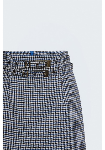 Sateen Kazayağı Desenli Mini Etek - Mavi-137947