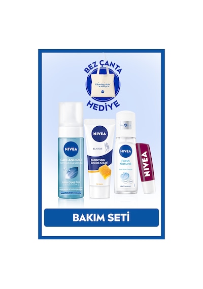 Nivea Kadın Pump Deodorant Fresh Natural 75 ML + Yüz Temizleme Köpüğü 150 ML + Nemlendirici Krem + Dudak Kremi + Çanta